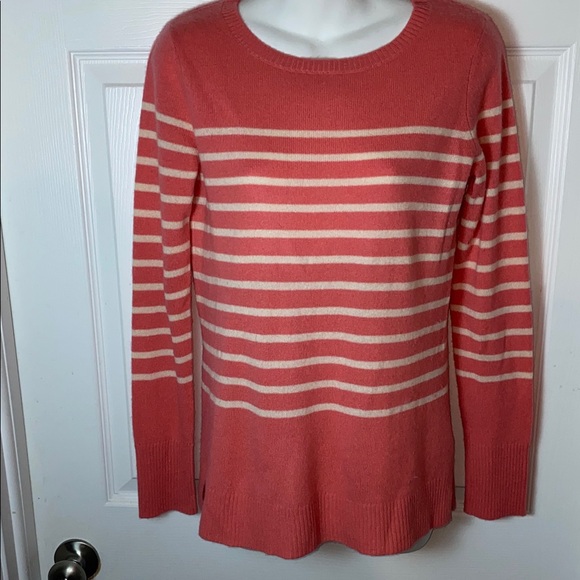 C&C California Coral Cream Striped 100% Cashmere Sweater Size Small - Picture 1 of 5